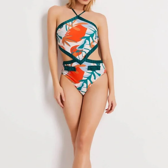 PatBO RIO Cut-Out Swimsuit, Orange, Sz S, NWT - Picture 3 of 5